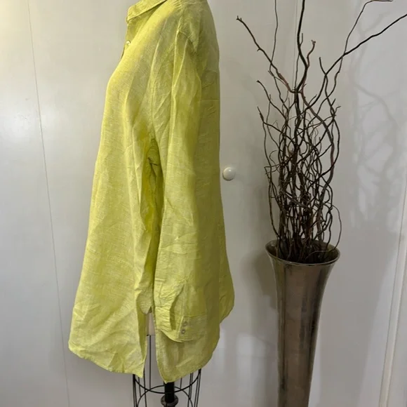 Tahari Linen long sleeve button down tunic in lime green - Picture 4 of 7